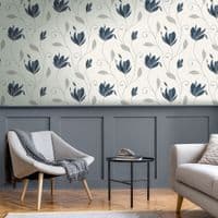 Crown Synergy Floral Navy Trail M1716 Wallpaper